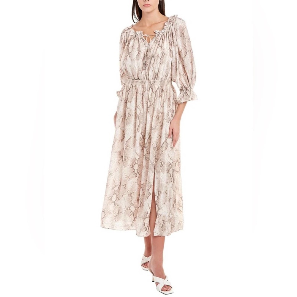 New Elie Tahari Snakeskin-Print Beige Multicolor Silk Midi Dress Size XS $495
